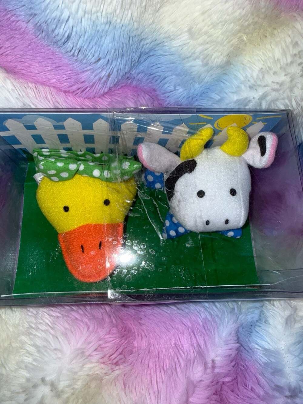Vintage 1990s Applause Farm Animal Finger Puppets Duck and Cow Set